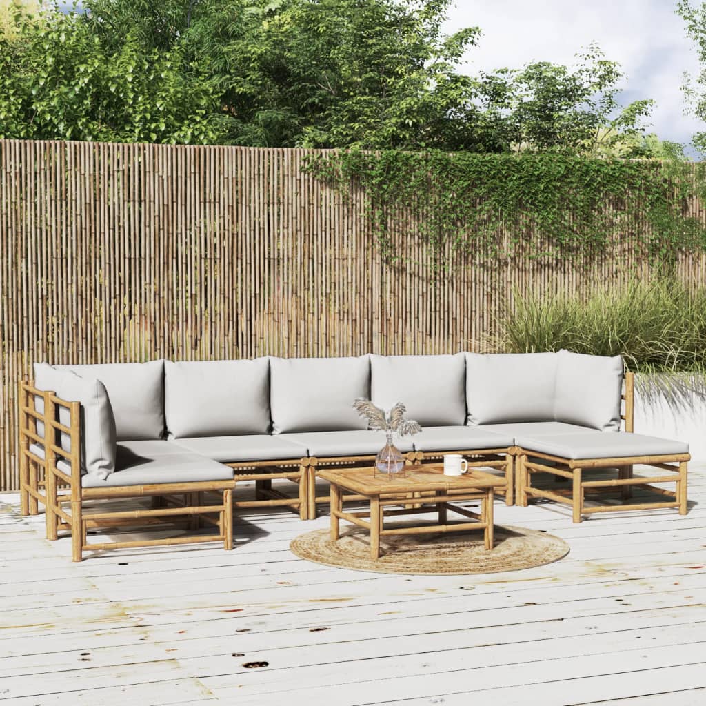 Set mobilier de grădină cu perne gri deschis, 8 piese, bambus GartenMobel Dekor