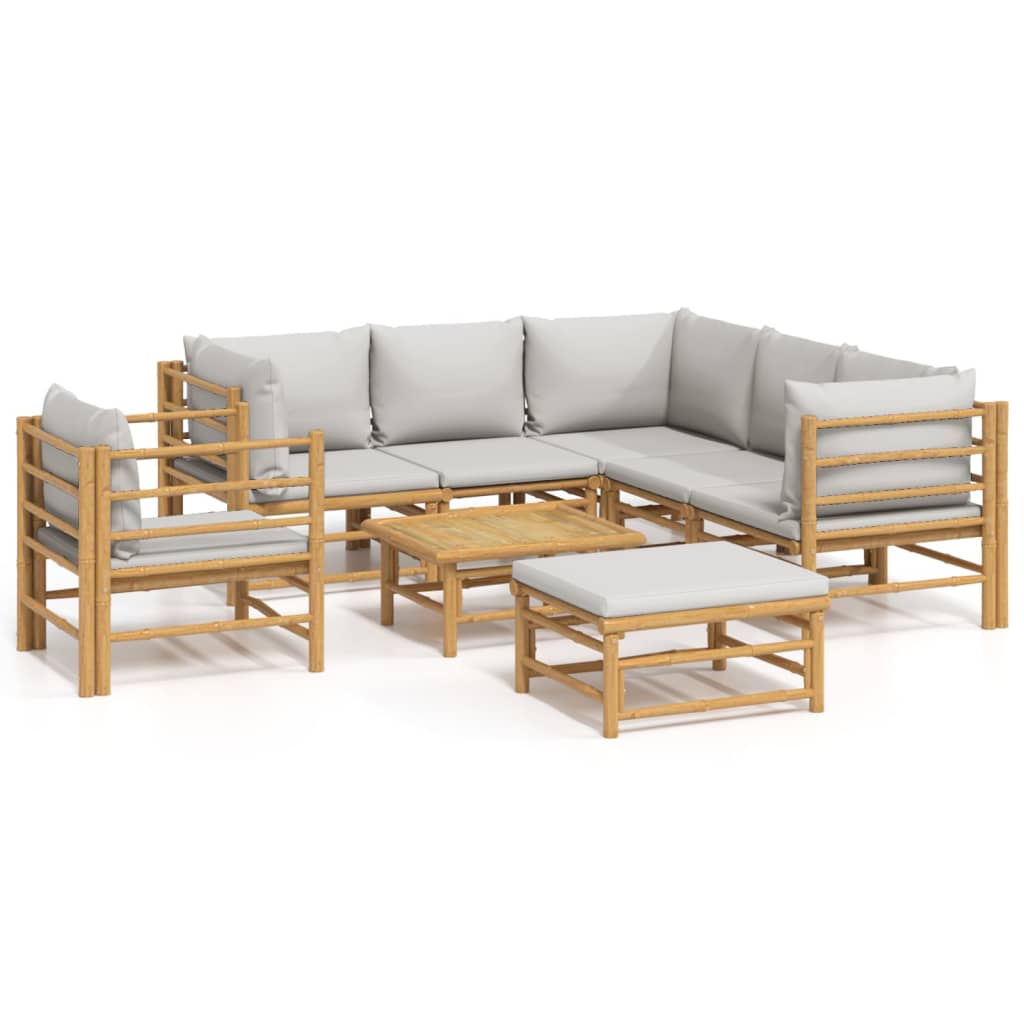 Set mobilier de grădină cu perne gri deschis, 8 piese, bambus GartenMobel Dekor