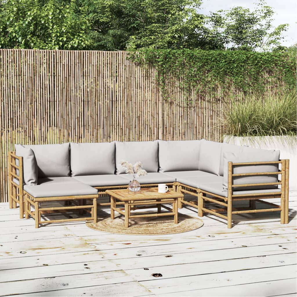 Set mobilier de grădină cu perne gri deschis, 8 piese, bambus GartenMobel Dekor