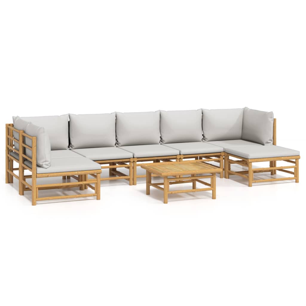 Set mobilier de grădină cu perne gri deschis, 8 piese, bambus GartenMobel Dekor