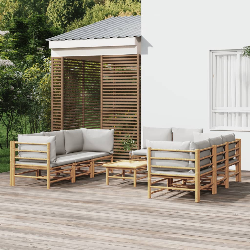 Set mobilier de grădină cu perne gri deschis, 9 piese, bambus GartenMobel Dekor