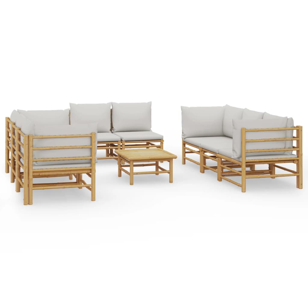 Set mobilier de grădină cu perne gri deschis, 9 piese, bambus GartenMobel Dekor