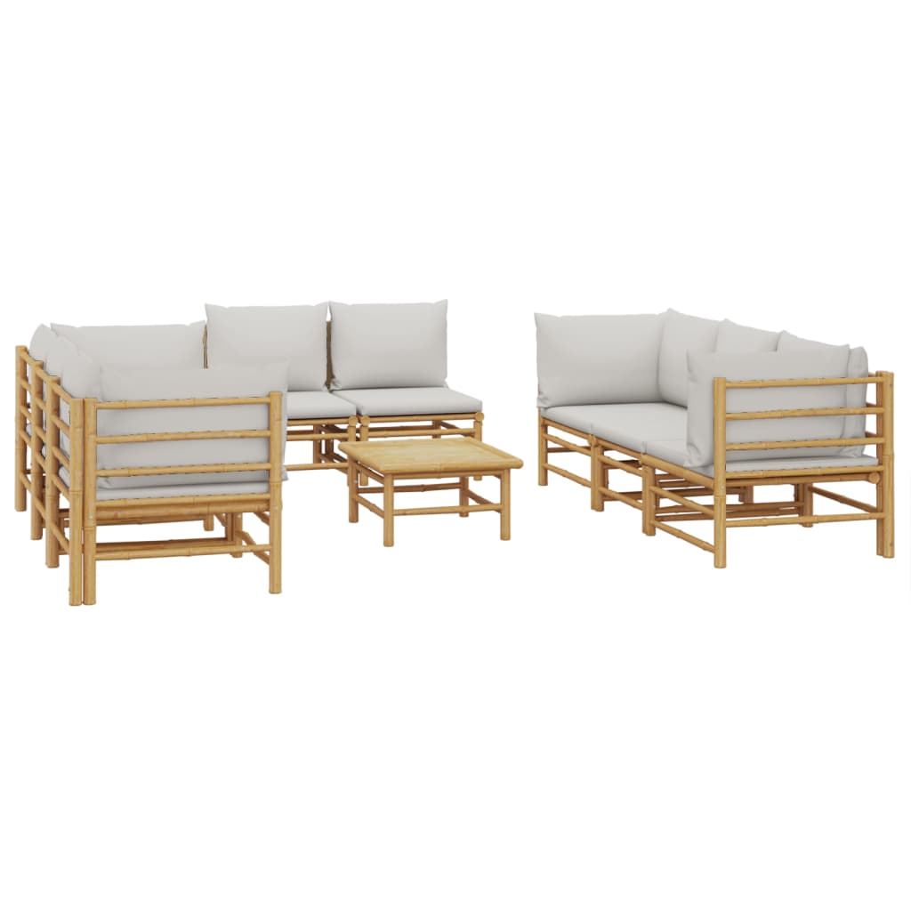 Set mobilier de grădină cu perne gri deschis, 9 piese, bambus GartenMobel Dekor