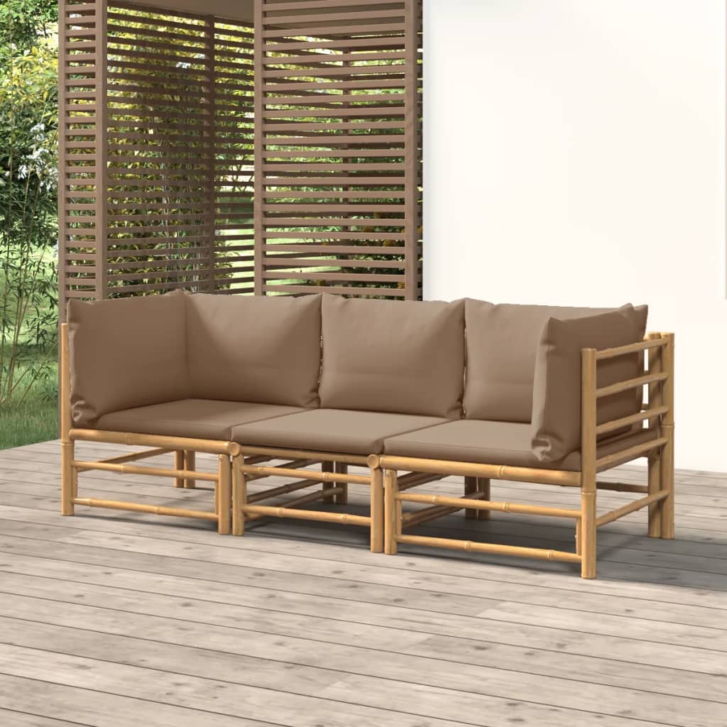 Set mobilier de grădină cu perne gri taupe, 3 piese, bambus GartenMobel Dekor