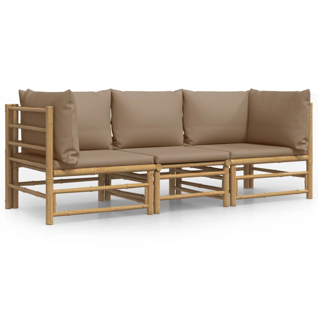 Set mobilier de grădină cu perne gri taupe, 3 piese, bambus GartenMobel Dekor