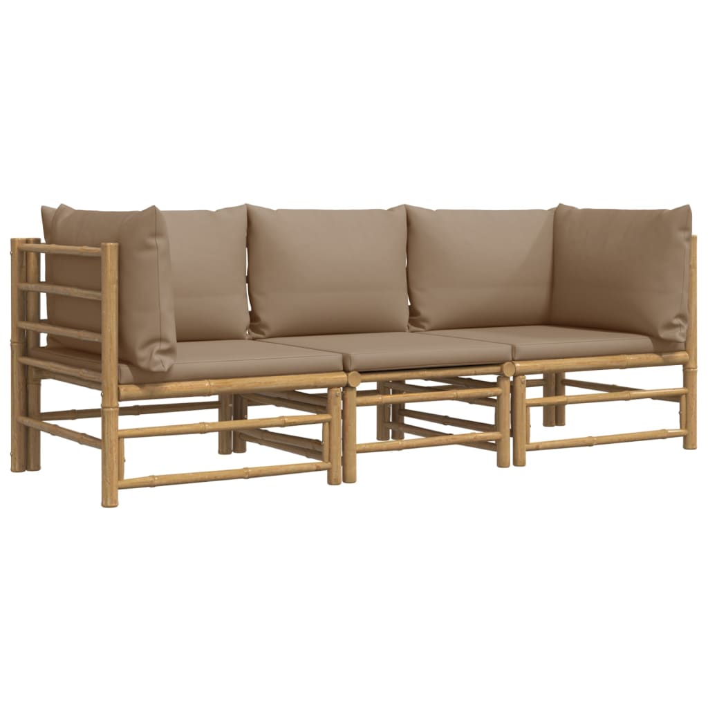 Set mobilier de grădină cu perne gri taupe, 3 piese, bambus GartenMobel Dekor