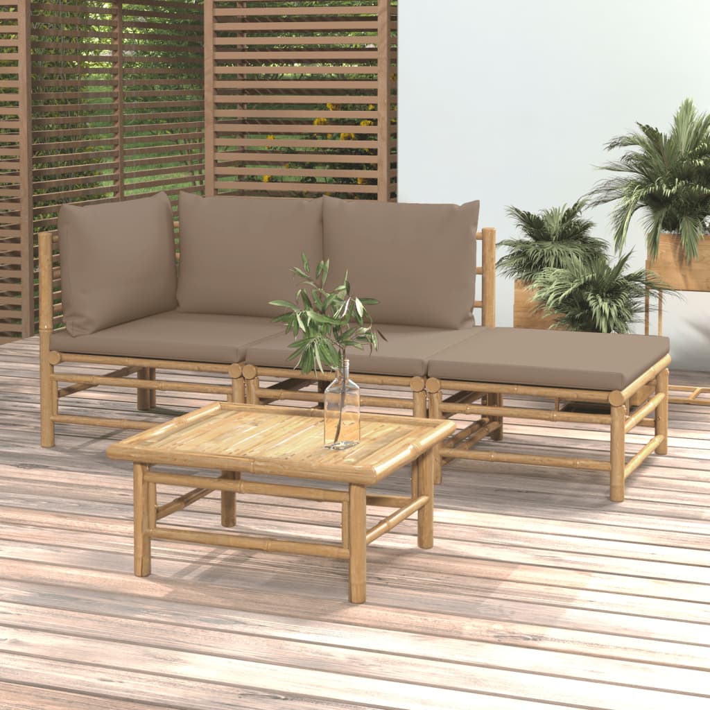 Set mobilier de grădină cu perne gri taupe, 4 piese, bambus GartenMobel Dekor