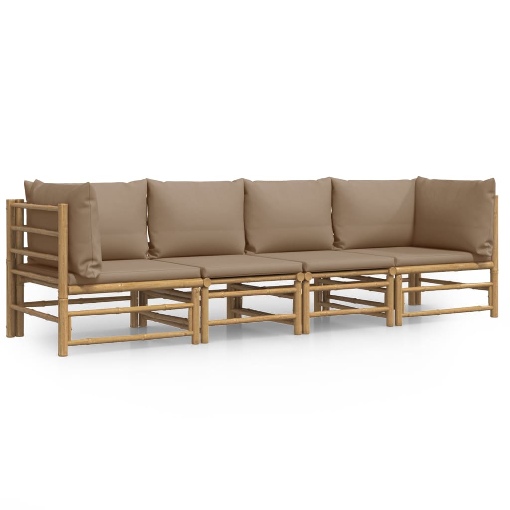 Set mobilier de grădină cu perne gri taupe, 4 piese, bambus GartenMobel Dekor