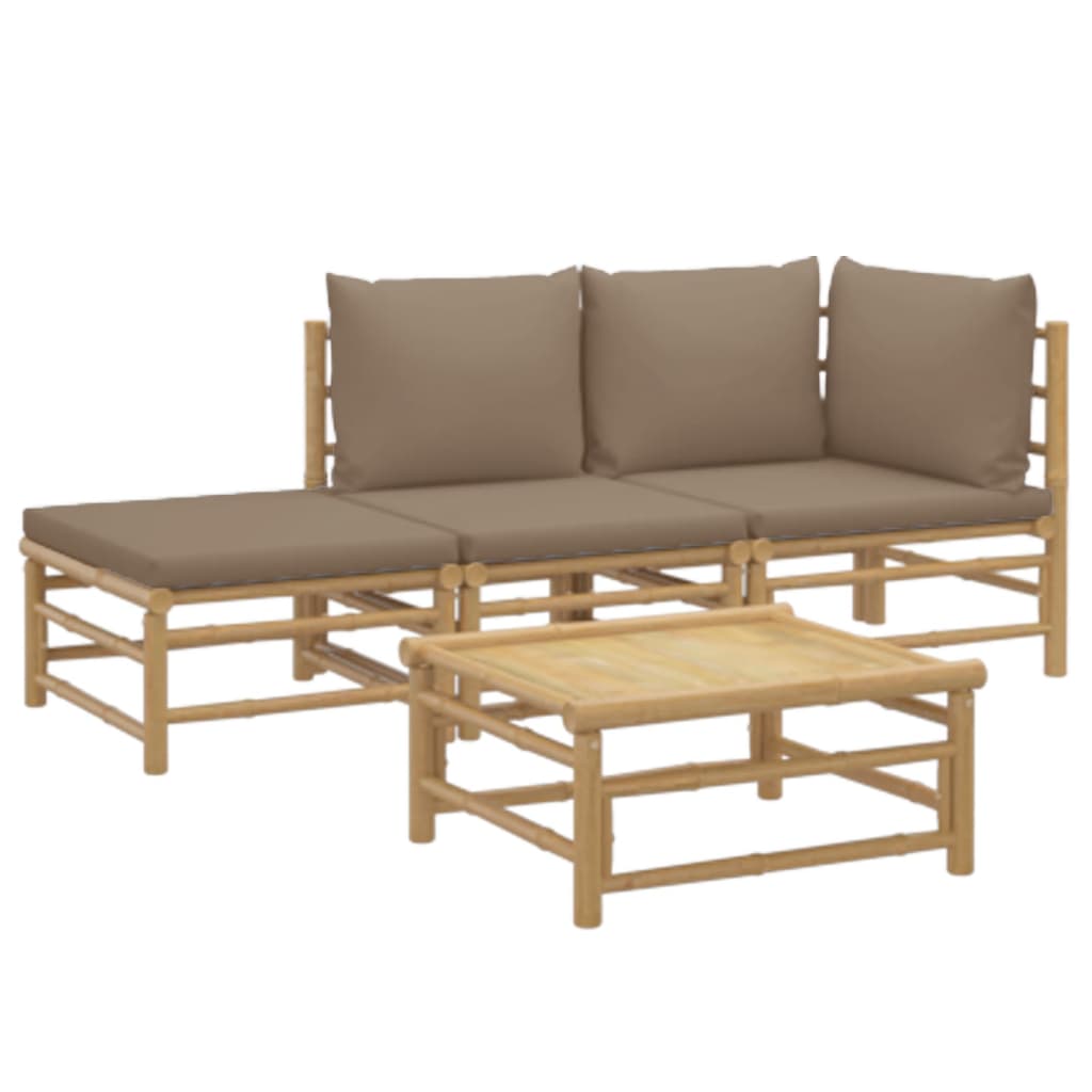 Set mobilier de grădină cu perne gri taupe, 4 piese, bambus GartenMobel Dekor