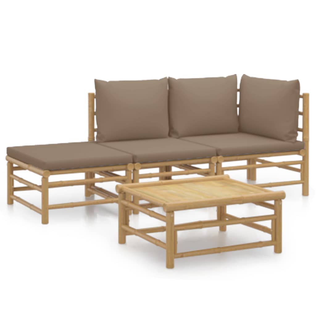 Set mobilier de grădină cu perne gri taupe, 4 piese, bambus GartenMobel Dekor