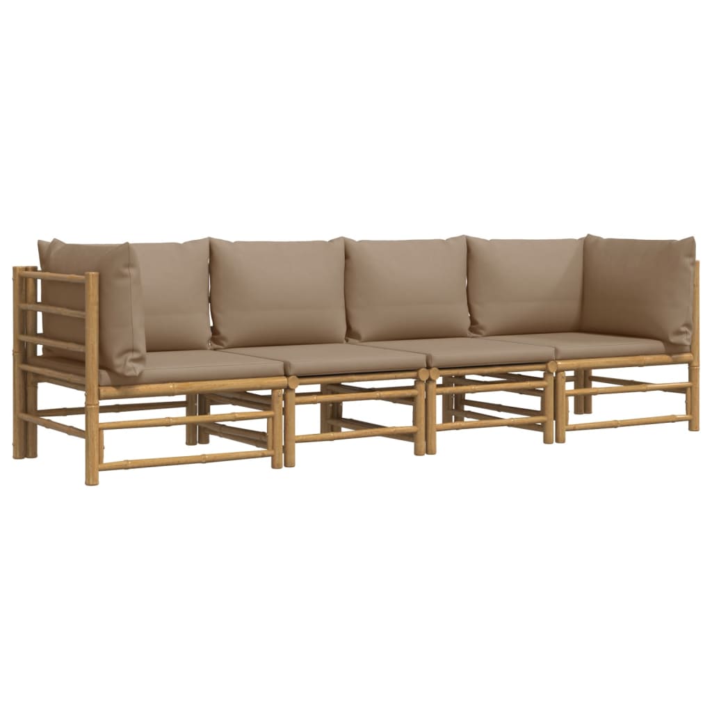 Set mobilier de grădină cu perne gri taupe, 4 piese, bambus GartenMobel Dekor