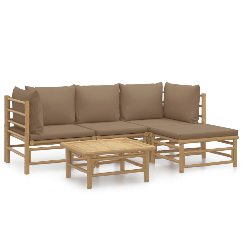 Set mobilier de grădină cu perne gri taupe, 5 piese, bambus GartenMobel Dekor