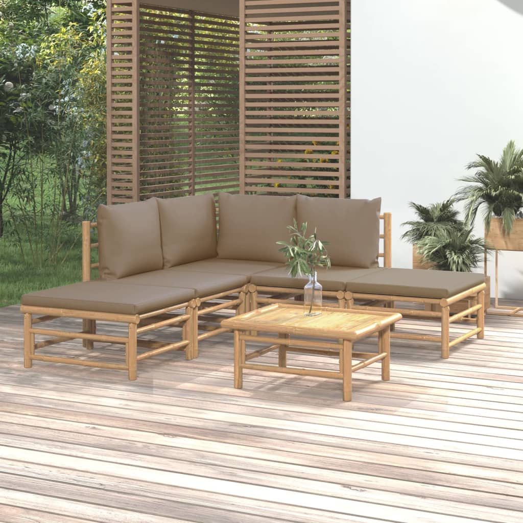 Set mobilier de grădină cu perne gri taupe, 6 piese, bambus GartenMobel Dekor