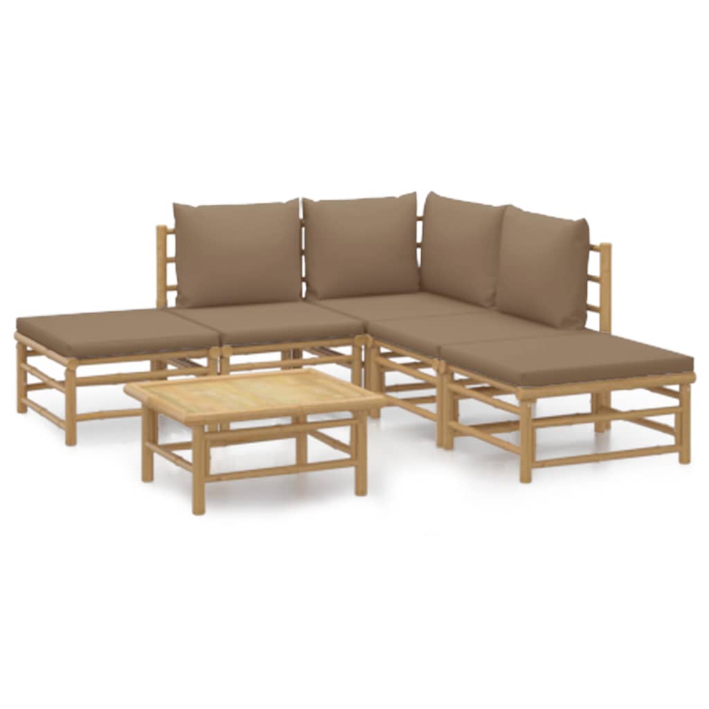 Set mobilier de grădină cu perne gri taupe, 6 piese, bambus GartenMobel Dekor