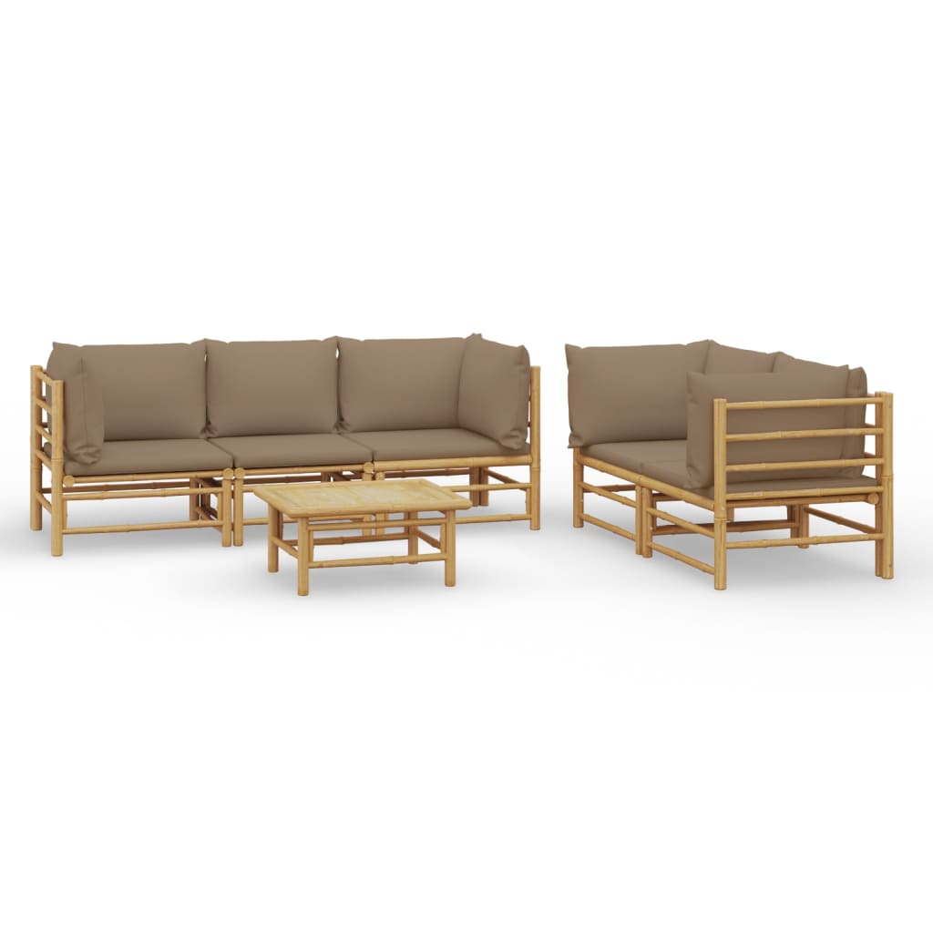 Set mobilier de grădină cu perne gri taupe, 6 piese, bambus GartenMobel Dekor