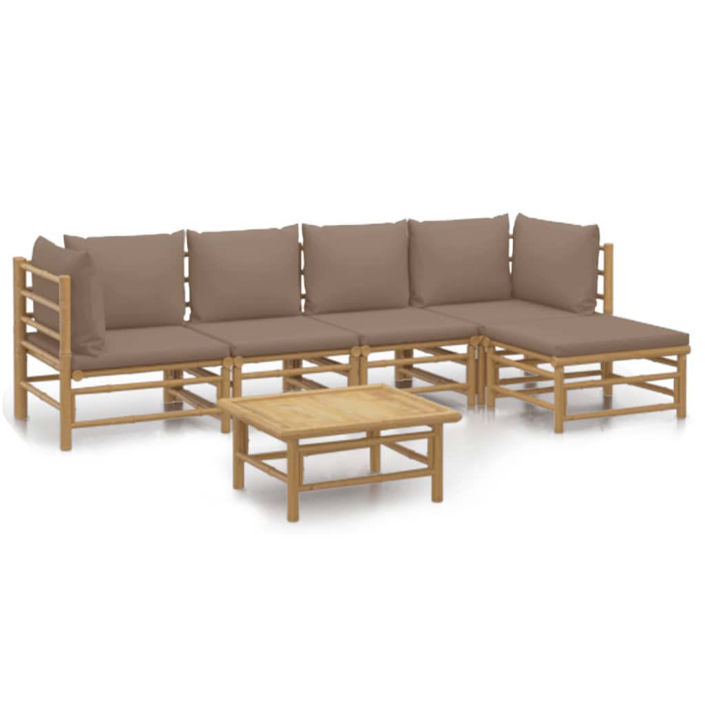 Set mobilier de grădină cu perne gri taupe, 6 piese, bambus GartenMobel Dekor
