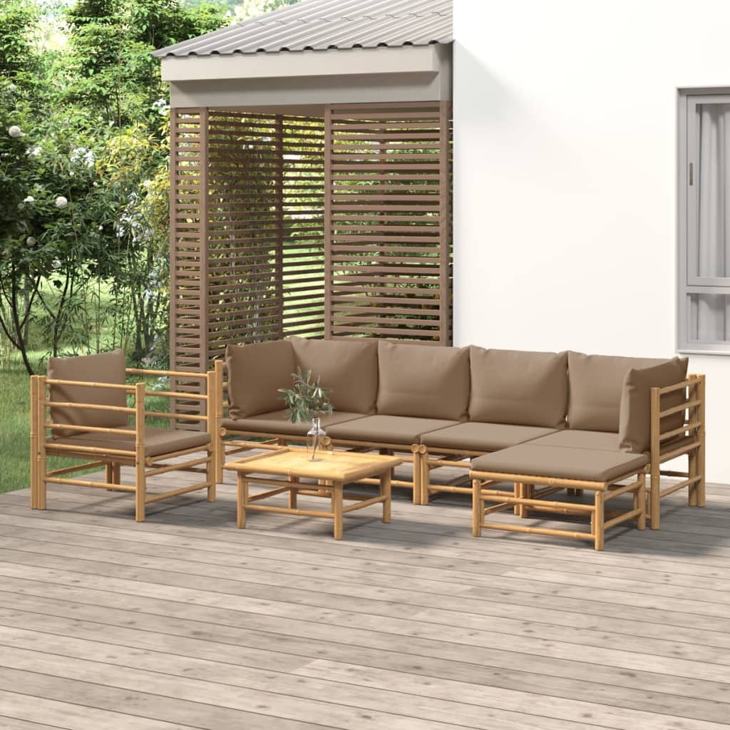 Set mobilier de grădină cu perne gri taupe, 7 piese, bambus GartenMobel Dekor
