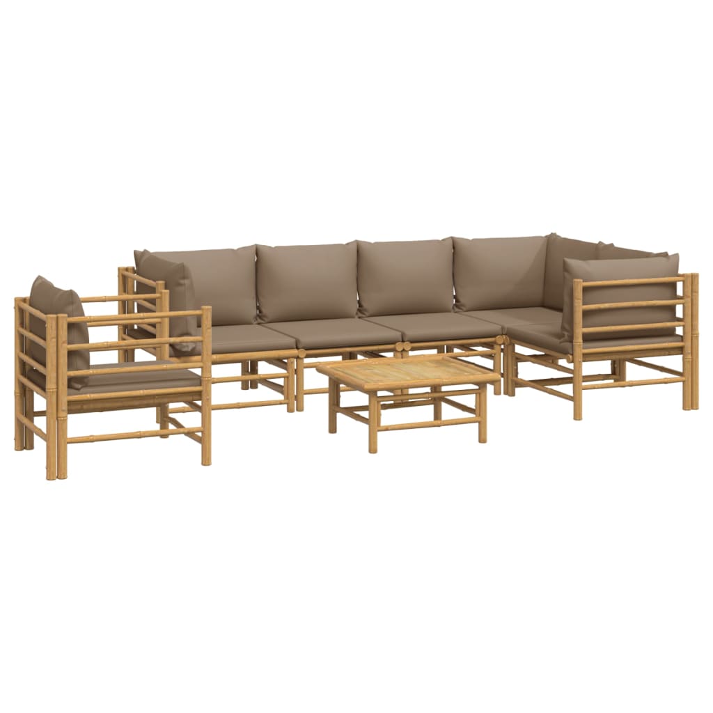 Set mobilier de grădină cu perne gri taupe, 7 piese, bambus GartenMobel Dekor