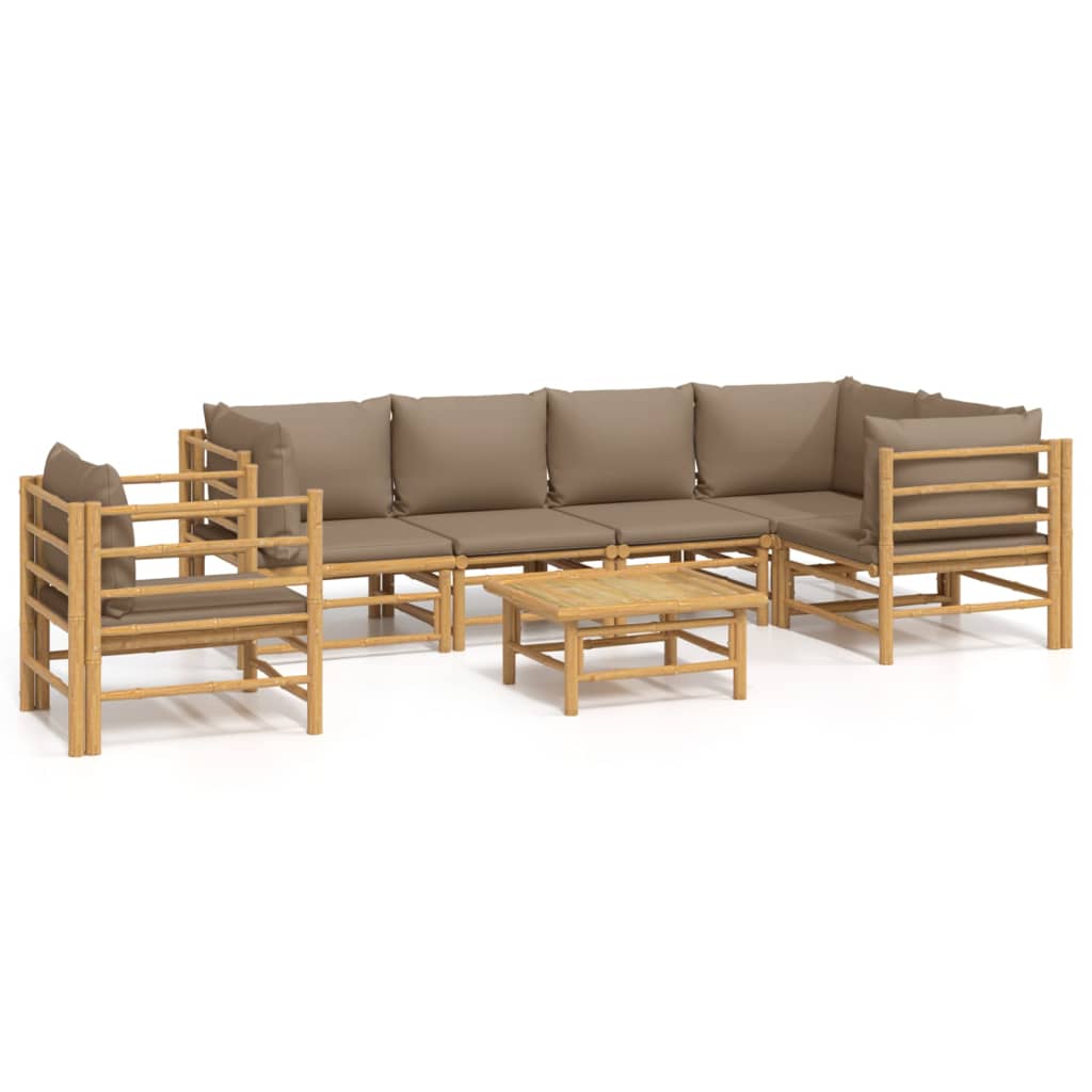 Set mobilier de grădină cu perne gri taupe, 7 piese, bambus GartenMobel Dekor