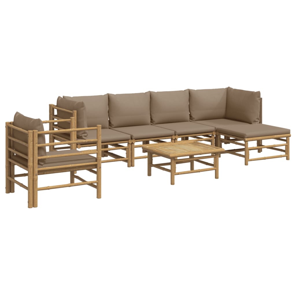Set mobilier de grădină cu perne gri taupe, 7 piese, bambus GartenMobel Dekor