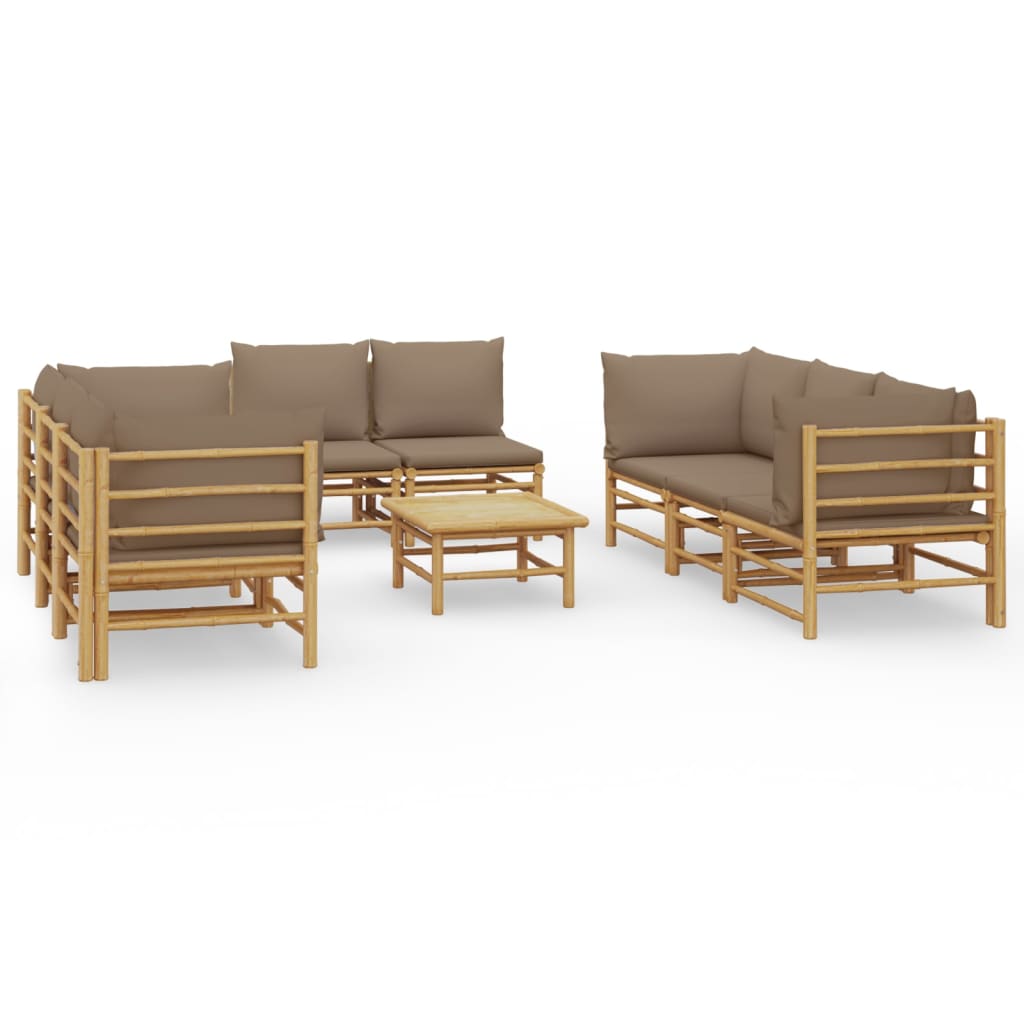 Set mobilier de grădină cu perne gri taupe, 9 piese, bambus GartenMobel Dekor