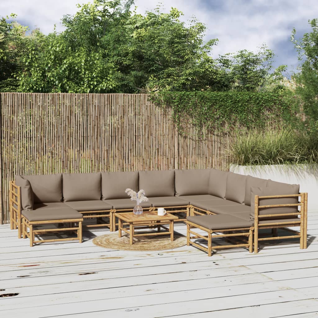 Set mobilier de grădină cu perne gri taupe, 11 piese, bambus GartenMobel Dekor