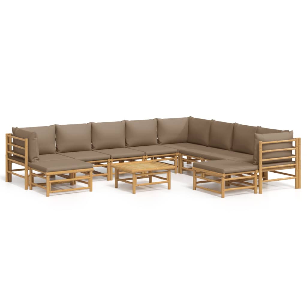 Set mobilier de grădină cu perne gri taupe, 11 piese, bambus GartenMobel Dekor
