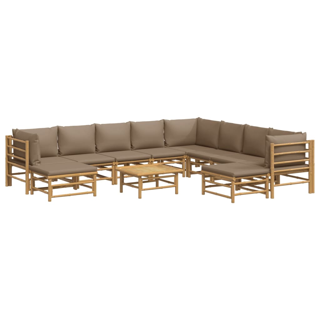 Set mobilier de grădină cu perne gri taupe, 11 piese, bambus GartenMobel Dekor