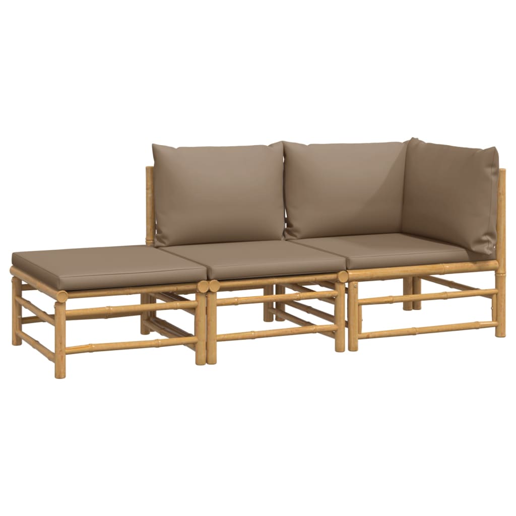 Set mobilier de grădină cu perne gri taupe, 3 piese, bambus GartenMobel Dekor
