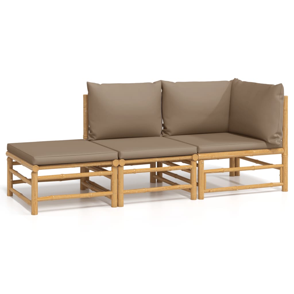 Set mobilier de grădină cu perne gri taupe, 3 piese, bambus GartenMobel Dekor