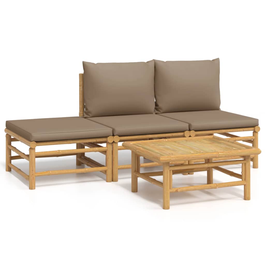 Set mobilier de grădină cu perne gri taupe, 4 piese, bambus GartenMobel Dekor