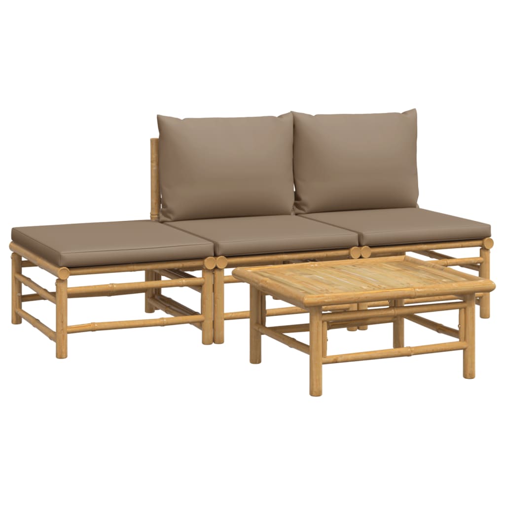 Set mobilier de grădină cu perne gri taupe, 4 piese, bambus GartenMobel Dekor