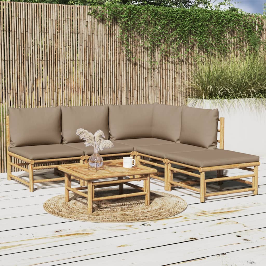 Set mobilier de grădină cu perne gri taupe, 6 piese, bambus GartenMobel Dekor