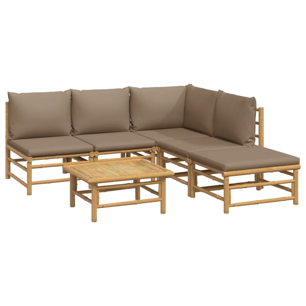 Set mobilier de grădină cu perne gri taupe, 6 piese, bambus GartenMobel Dekor