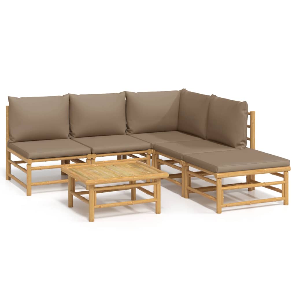 Set mobilier de grădină cu perne gri taupe, 6 piese, bambus GartenMobel Dekor