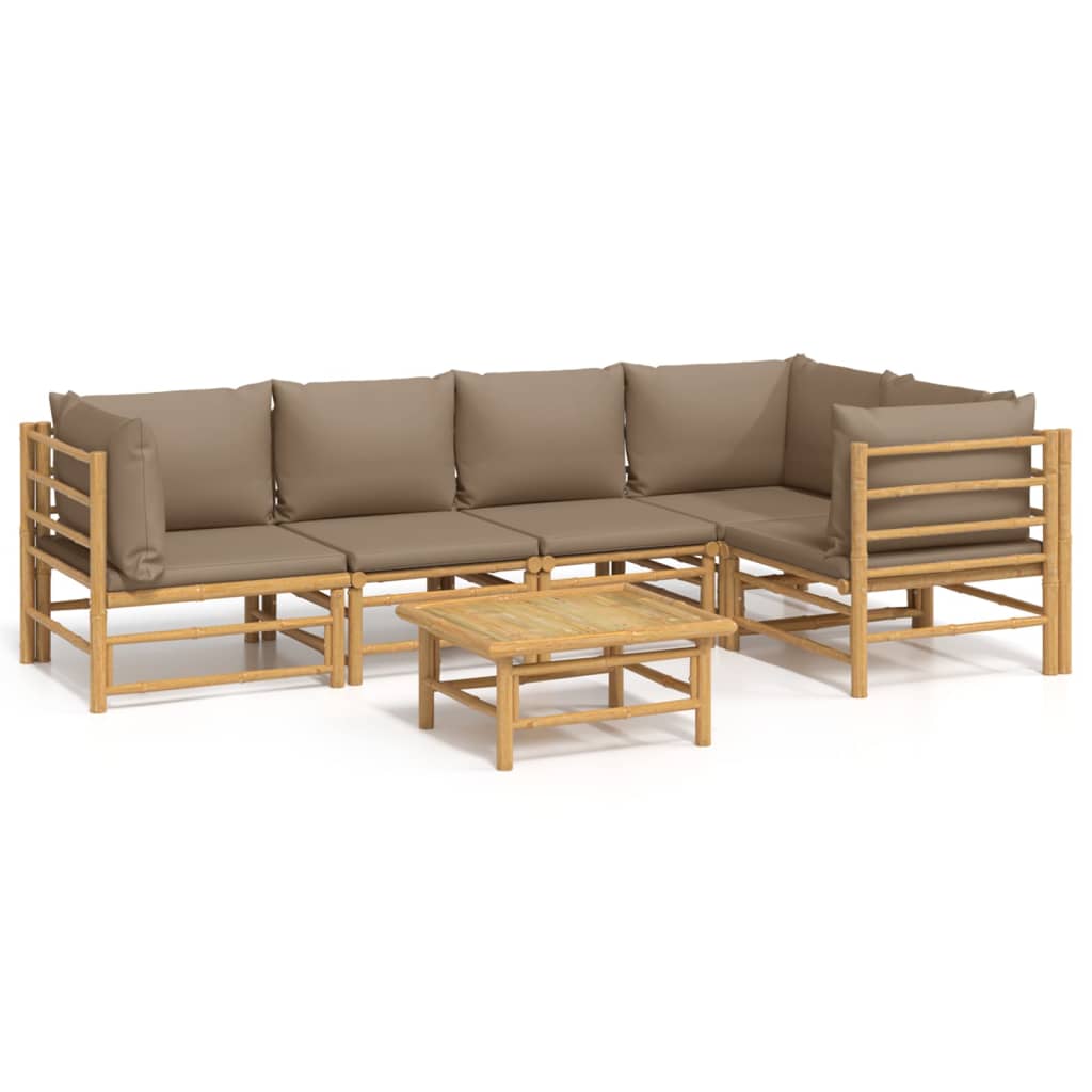 Set mobilier de grădină cu perne gri taupe, 6 piese, bambus GartenMobel Dekor