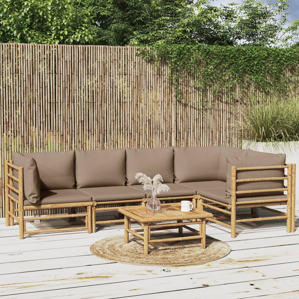 Set mobilier de grădină cu perne gri taupe, 6 piese, bambus GartenMobel Dekor
