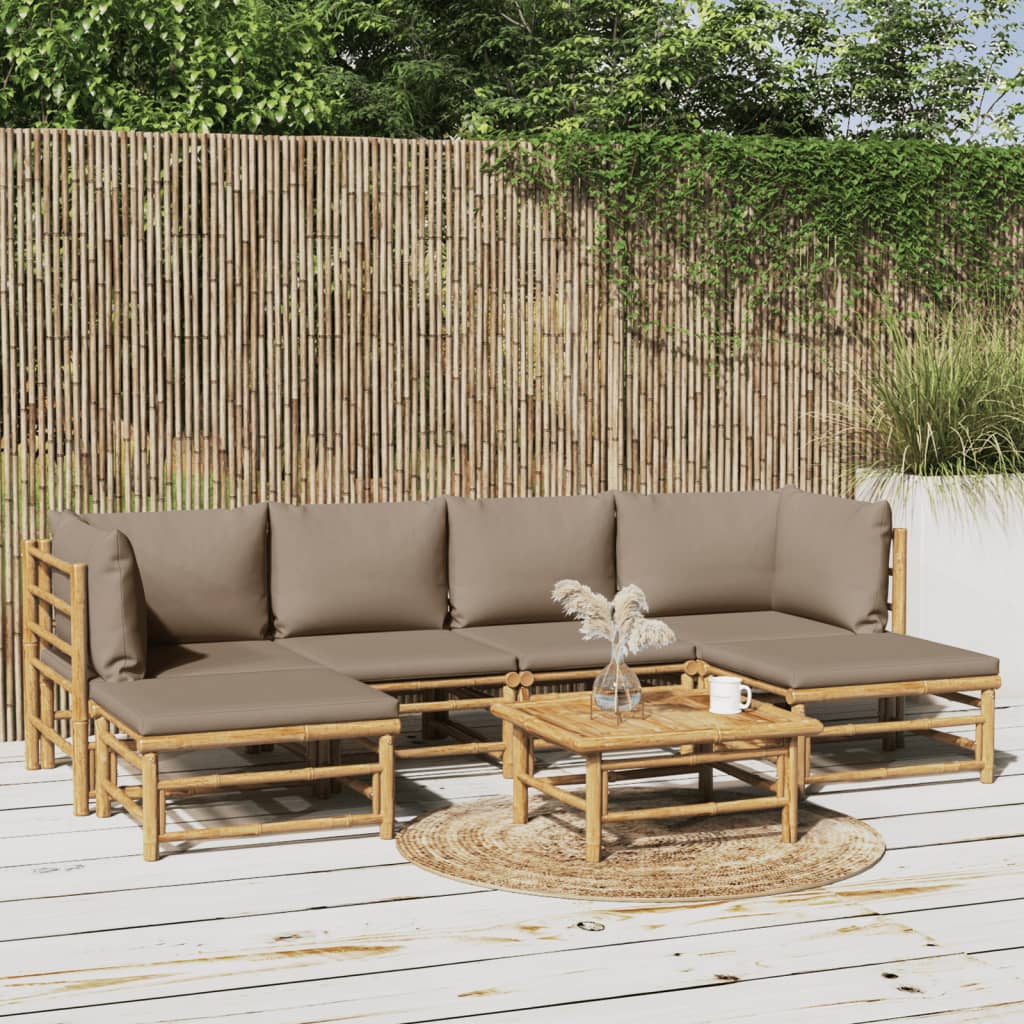 Set mobilier de grădină cu perne gri taupe, 7 piese, bambus GartenMobel Dekor