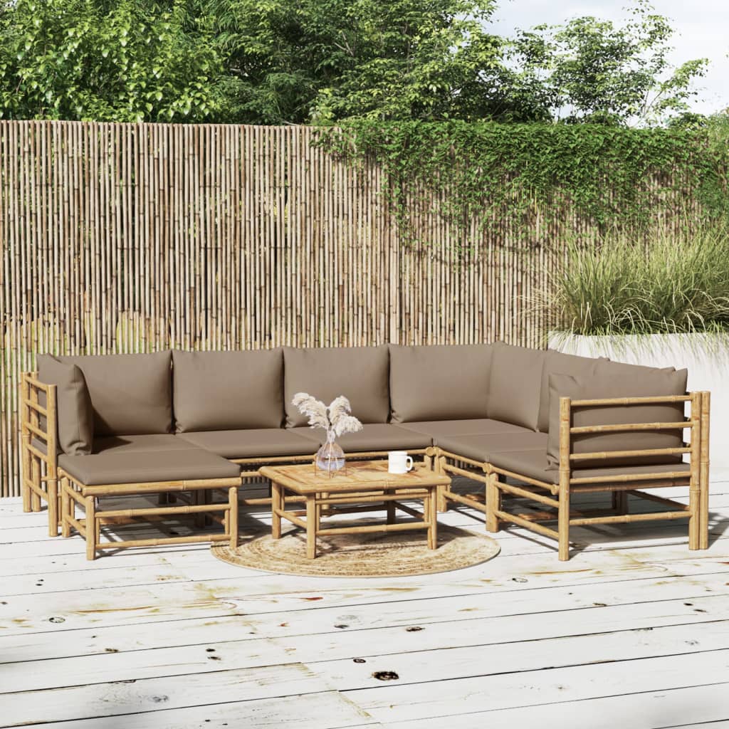 Set mobilier de grădină cu perne gri taupe, 8 piese, bambus GartenMobel Dekor