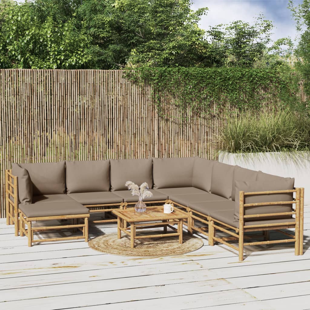 Set mobilier de grădină cu perne gri taupe, 9 piese, bambus GartenMobel Dekor