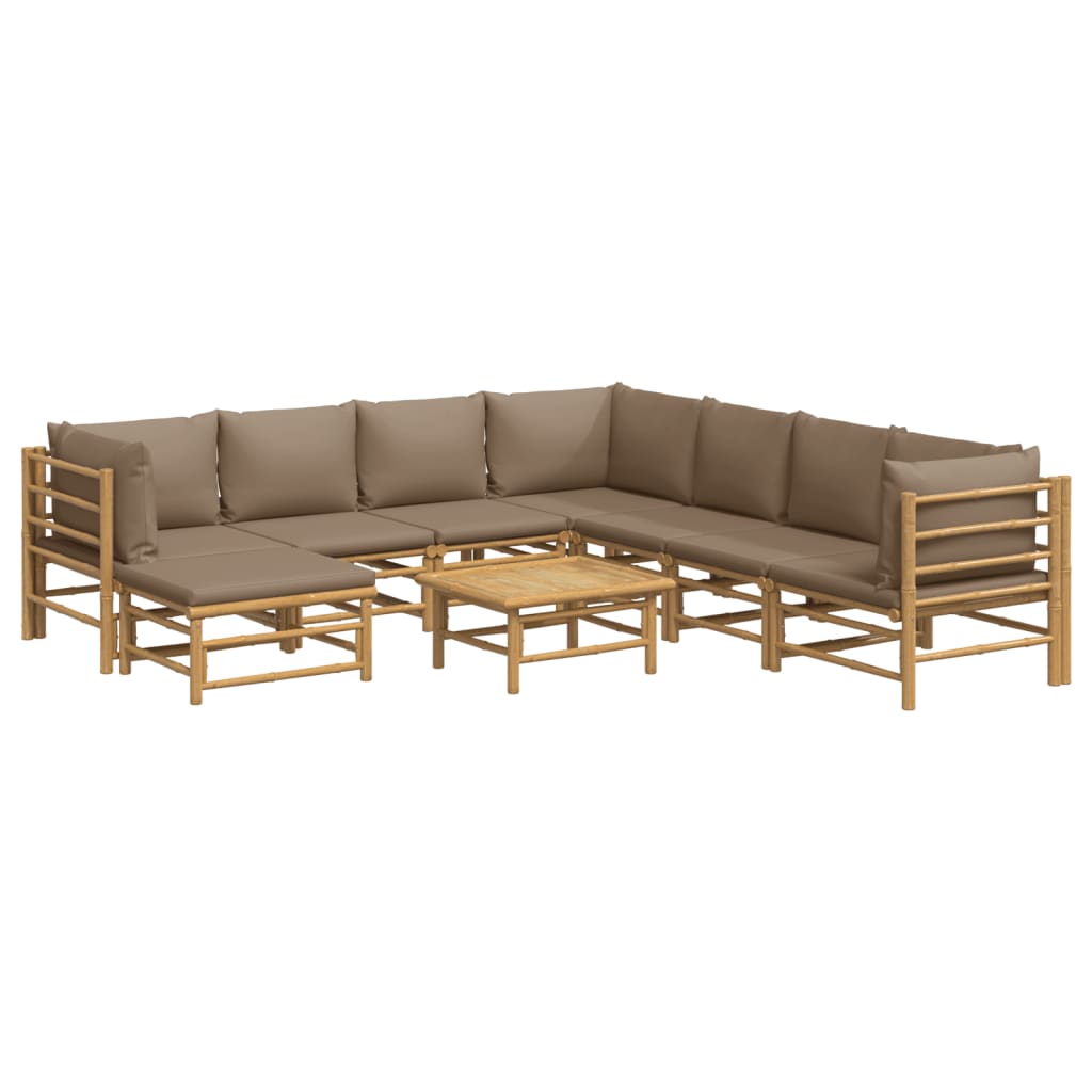 Set mobilier de grădină cu perne gri taupe, 9 piese, bambus GartenMobel Dekor