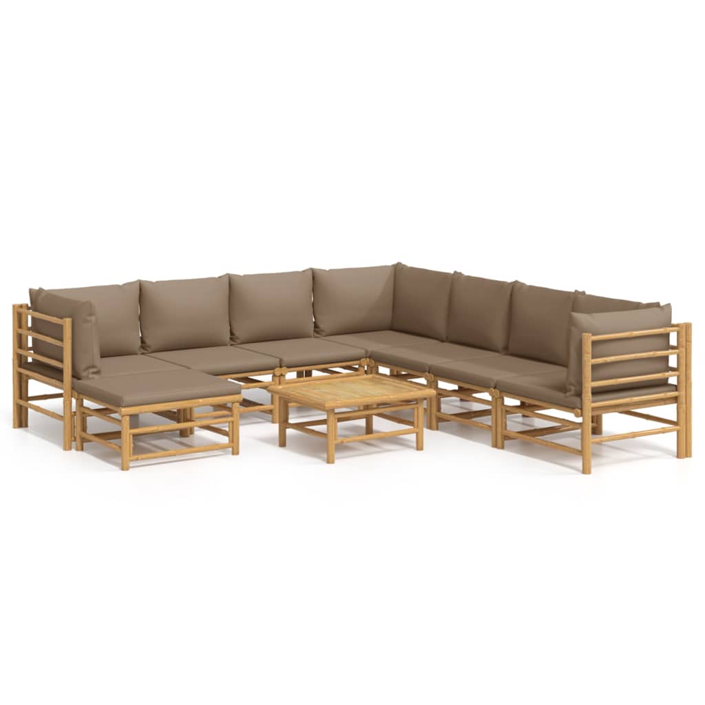 Set mobilier de grădină cu perne gri taupe, 9 piese, bambus GartenMobel Dekor