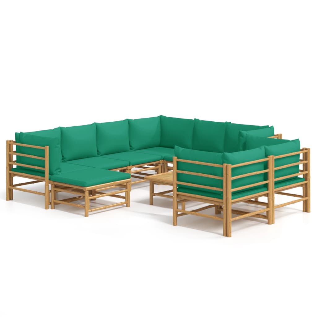 Set mobilier de grădină cu perne verzi, 10 piese, bambus GartenMobel Dekor