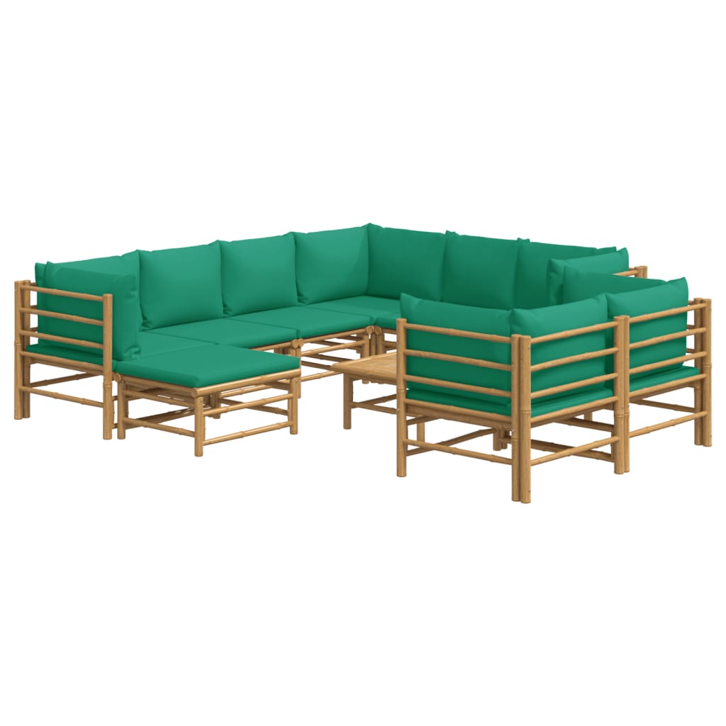 Set mobilier de grădină cu perne verzi, 10 piese, bambus GartenMobel Dekor