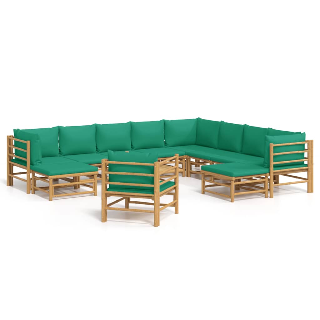 Set mobilier de grădină cu perne verzi, 12 piese, bambus GartenMobel Dekor