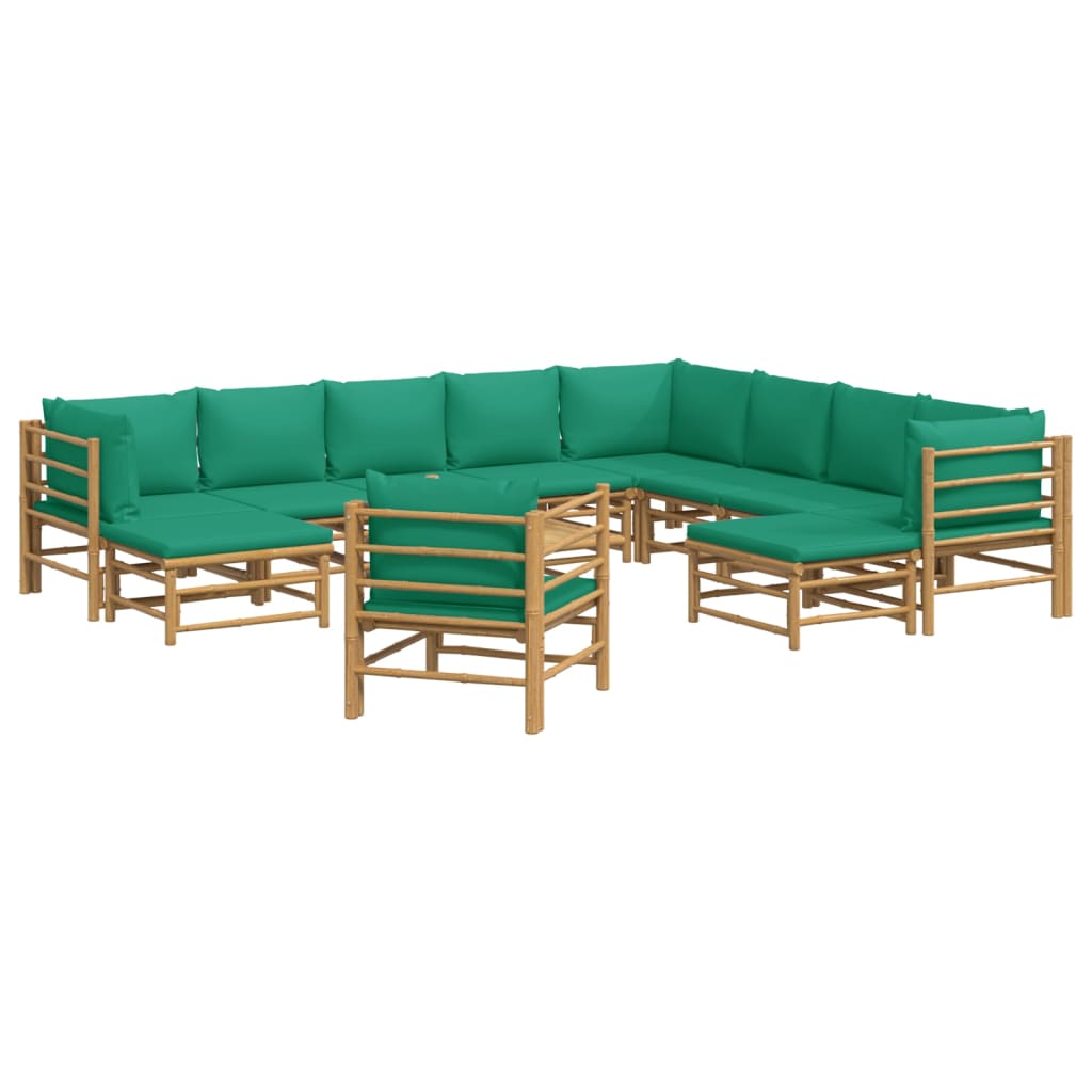 Set mobilier de grădină cu perne verzi, 12 piese, bambus GartenMobel Dekor