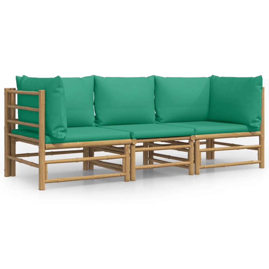 Set mobilier de grădină cu perne verzi, 3 piese, bambus GartenMobel Dekor