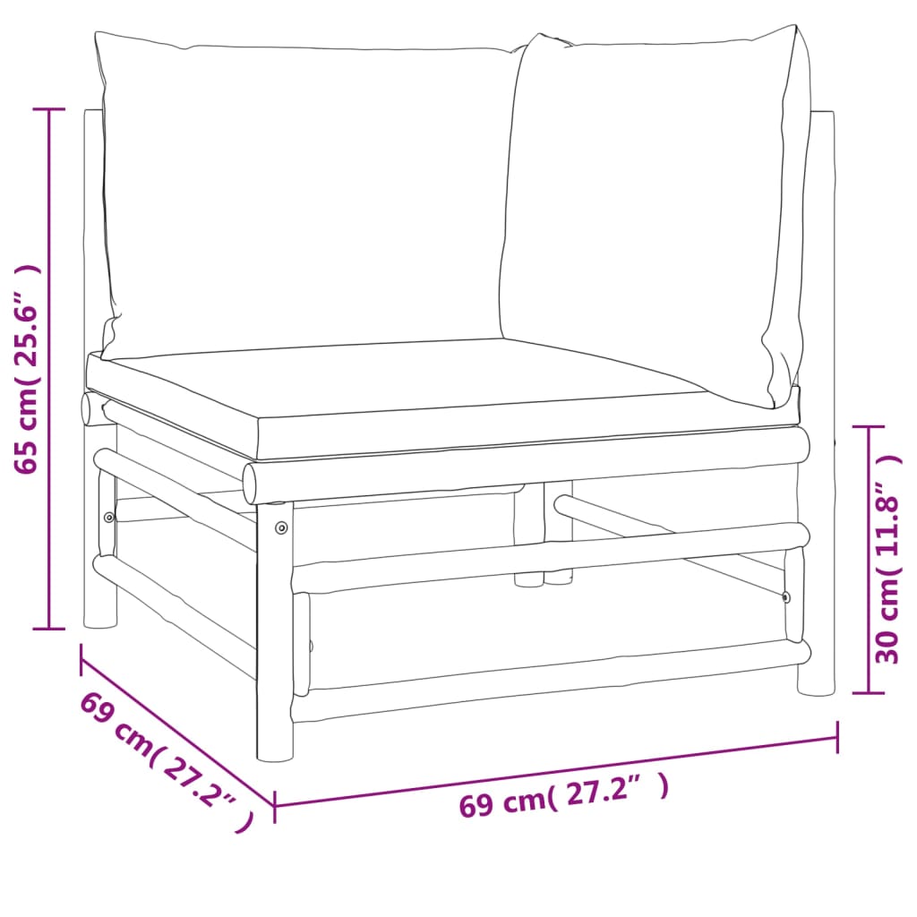 Set mobilier de grădină cu perne verzi, 3 piese, bambus GartenMobel Dekor