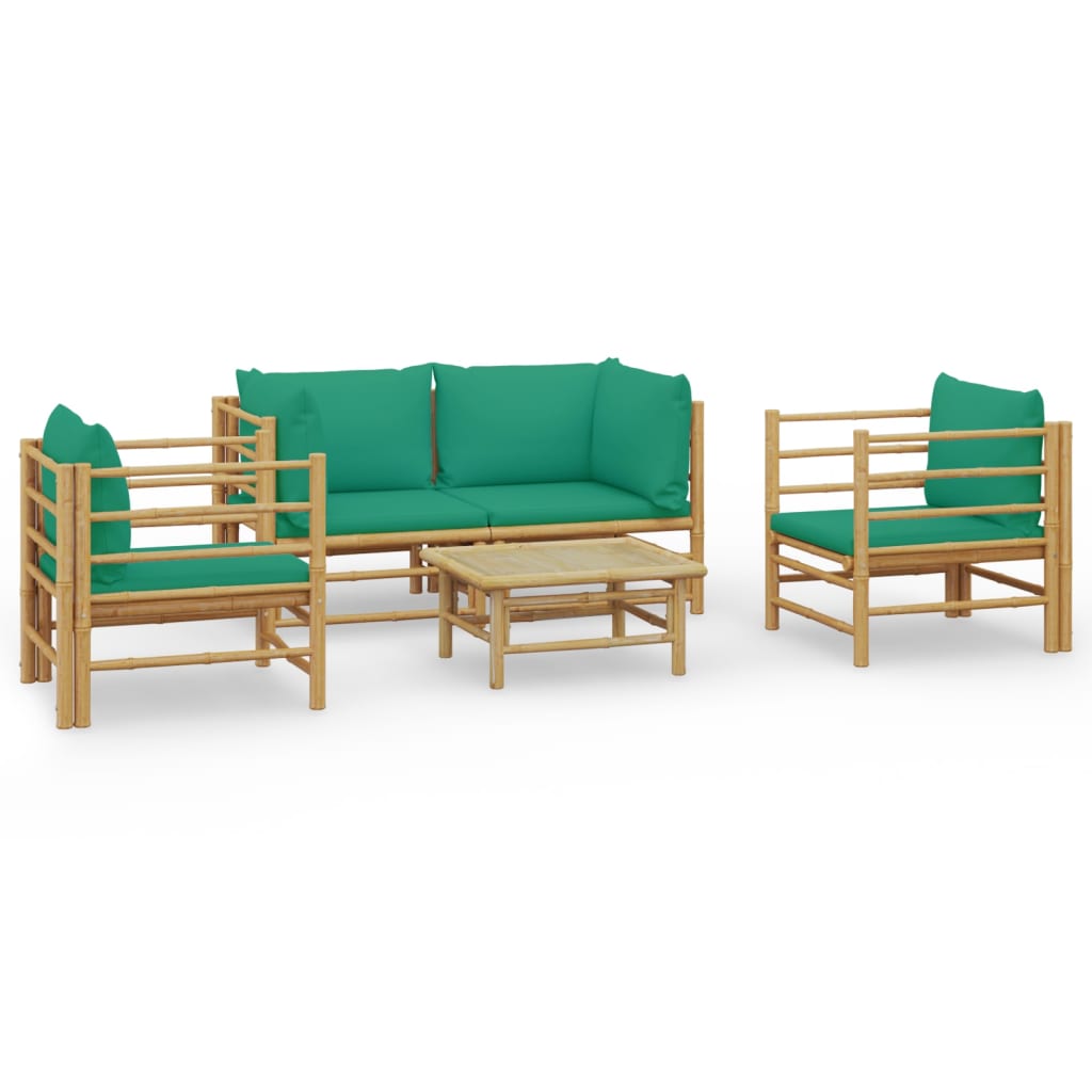 Set mobilier de grădină cu perne verzi, 5 piese, bambus GartenMobel Dekor