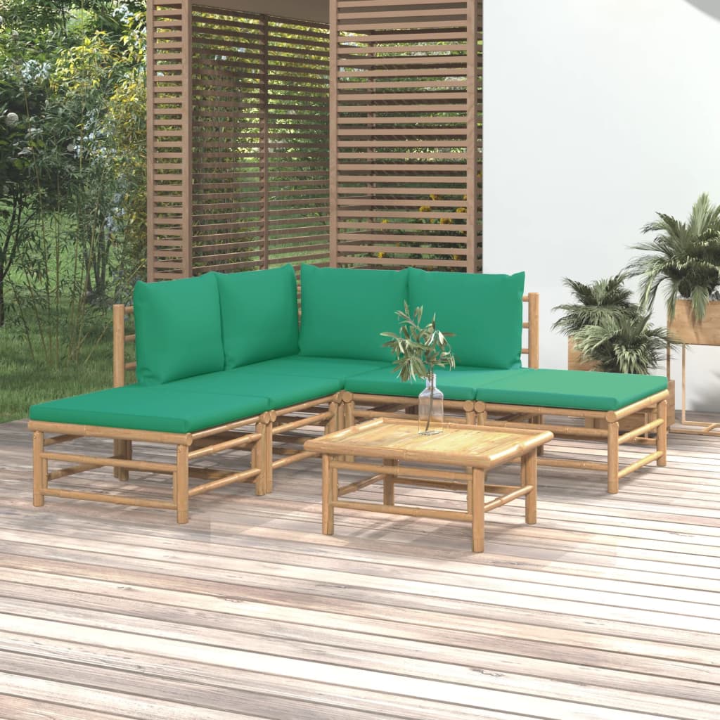 Set mobilier de grădină cu perne verzi, 6 piese, bambus GartenMobel Dekor